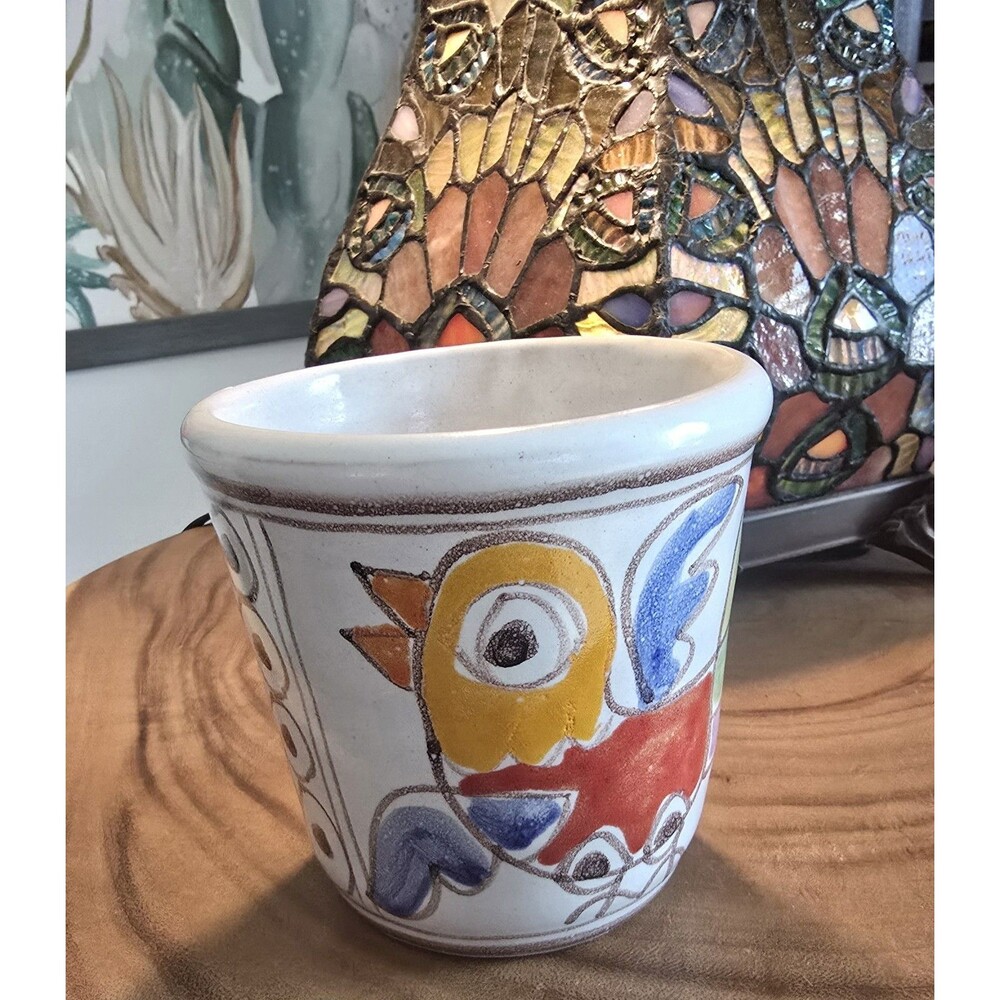 MCM Giovanni DeSimone Italy Art Pottery Planter Pot - Hand Painted Bird Flower